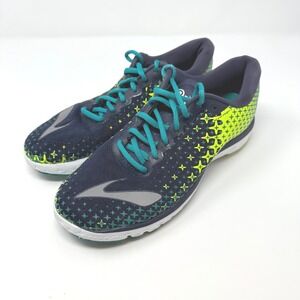 Brooks PureFlow 5 Womens 8.5 Running Shoes Navy Teal Lime Green 3D Fit Print